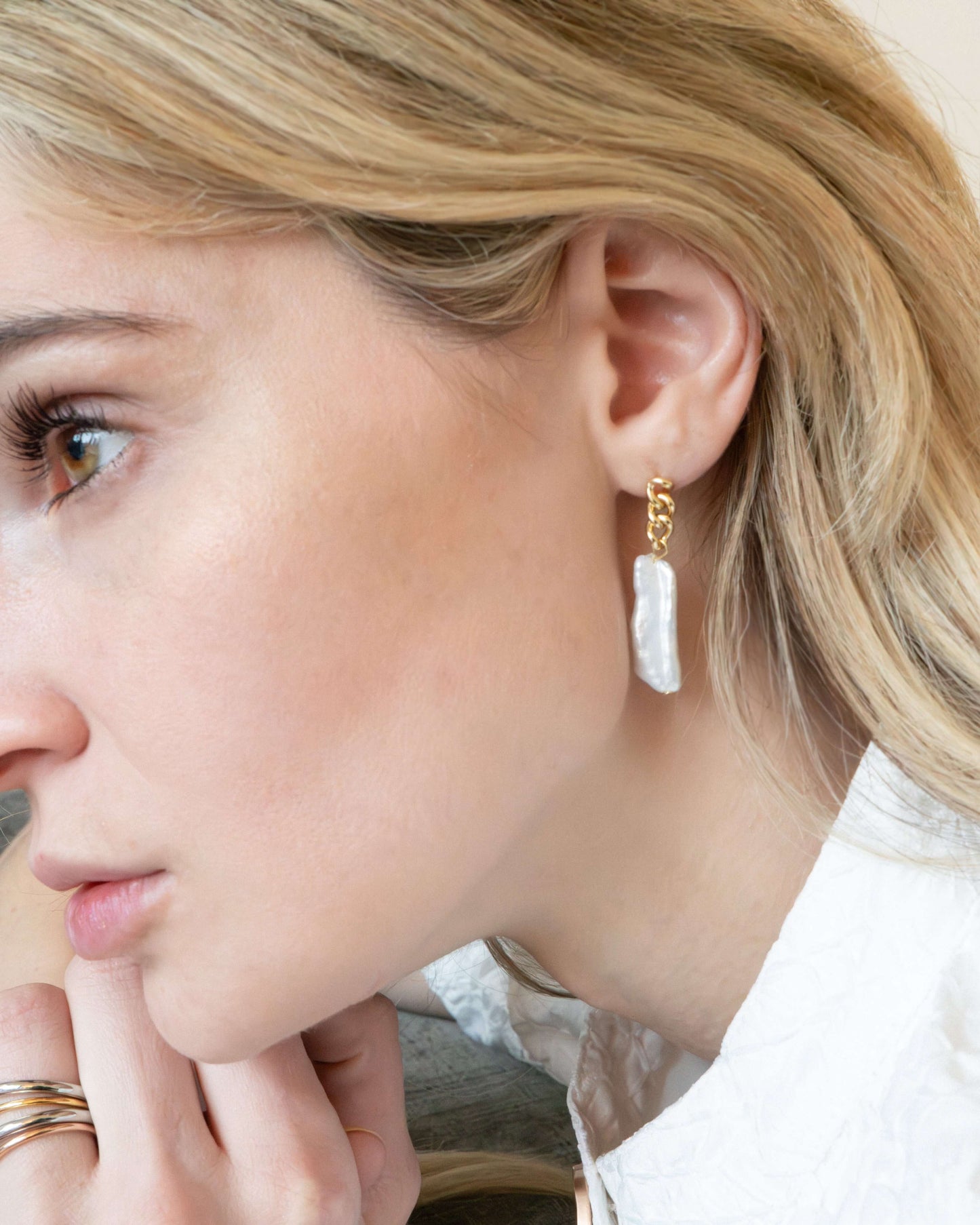 Ezra Pearl Chain Earrings